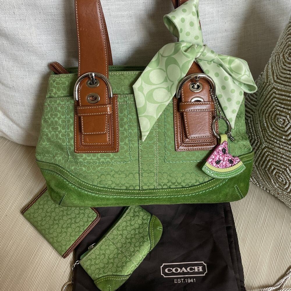 Rare Y2K Coach Signature Green Soho Buckle Tote Bag | 4-Pc Collector Set Micro C - Picture 2 of 14